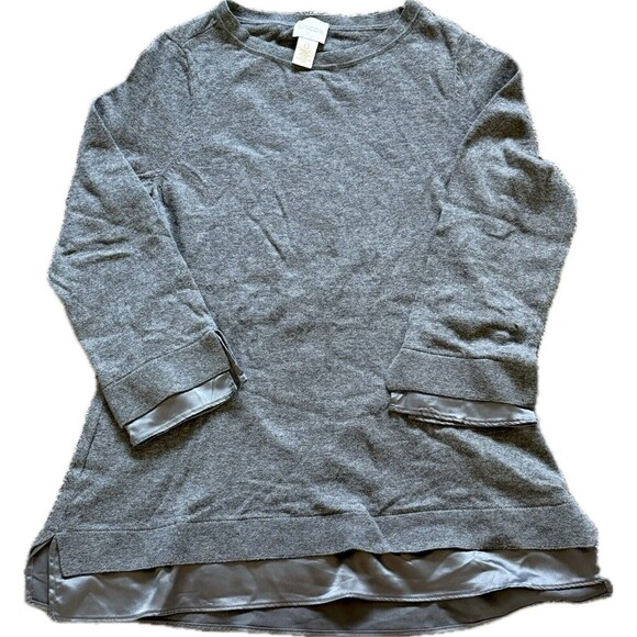 CHICO’S satin trim pullover sweater size 0 Gray 3/4 Sleeve - Picture 1 of 3